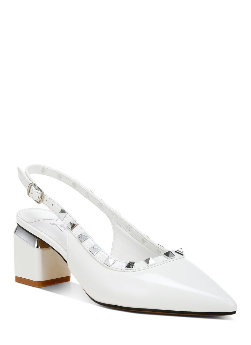 Stud Embellished Slingback Sandals in White