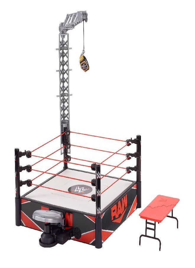 Mattel WWE Kickout Ring Wrekkin Playset with Randomized Ring Count, Springboard Launcher, Crane, WWE Championship & Accessories, 13-Inch X 20-Inch Ring