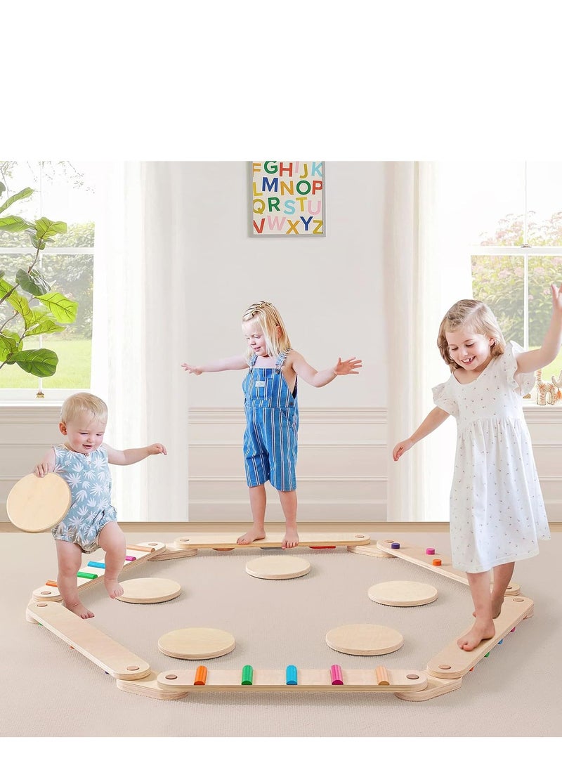 Wooden Balance Beam   6 PCS Toddler Balance Boards   Six Discs with Non-slip Pads  Montessori Balance Beam for Kids  Development  Build Coordination Gymnastics Obstacle Motor Skill for Kid Outdoor Activity Toys