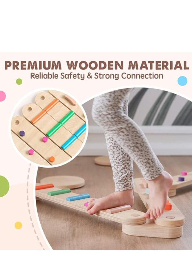 Wooden Balance Beam   6 PCS Toddler Balance Boards   Six Discs with Non-slip Pads  Montessori Balance Beam for Kids  Development  Build Coordination Gymnastics Obstacle Motor Skill for Kid Outdoor Activity Toys