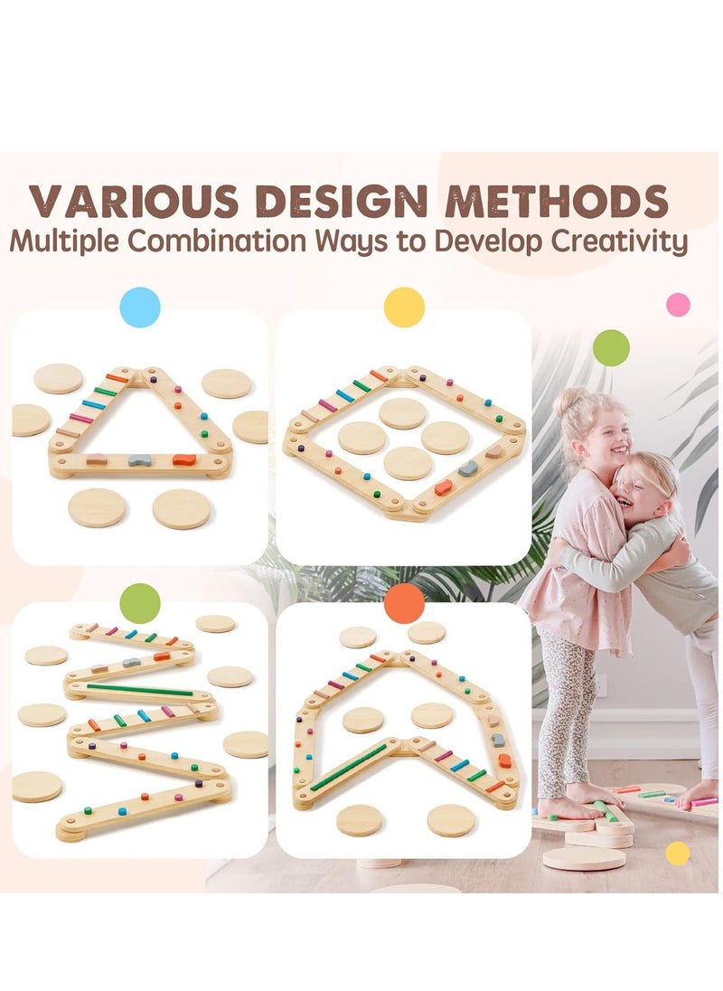 Wooden Balance Beam   6 PCS Toddler Balance Boards   Six Discs with Non-slip Pads  Montessori Balance Beam for Kids  Development  Build Coordination Gymnastics Obstacle Motor Skill for Kid Outdoor Activity Toys