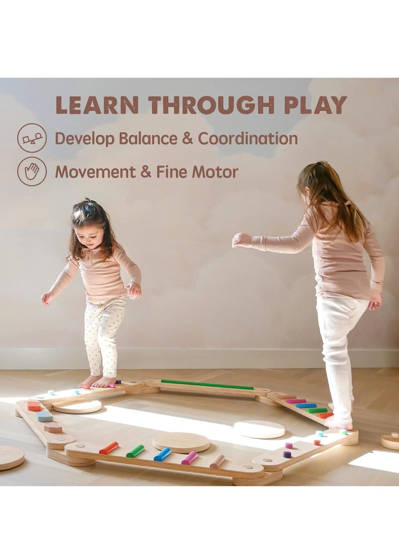 Wooden Balance Beam   6 PCS Toddler Balance Boards   Six Discs with Non-slip Pads  Montessori Balance Beam for Kids  Development  Build Coordination Gymnastics Obstacle Motor Skill for Kid Outdoor Activity Toys