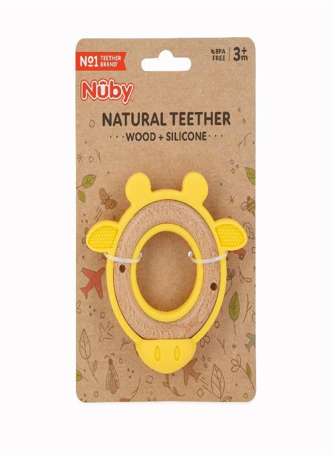 Nuby Natural Wood Teether with Soft Silicone, Minimalist Design Easy to Clean, Giraffe