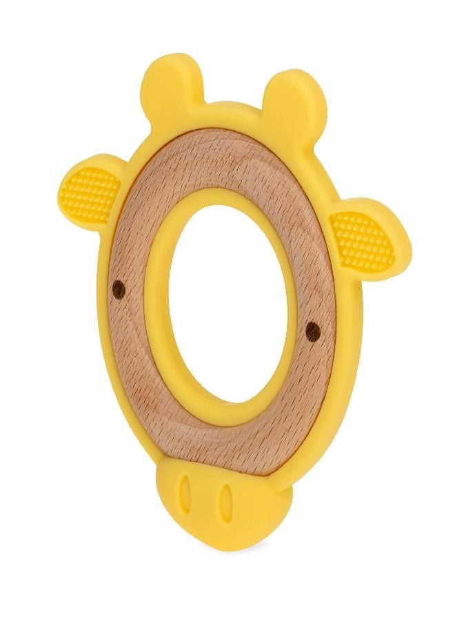 Nuby Natural Wood Teether with Soft Silicone, Minimalist Design Easy to Clean, Giraffe