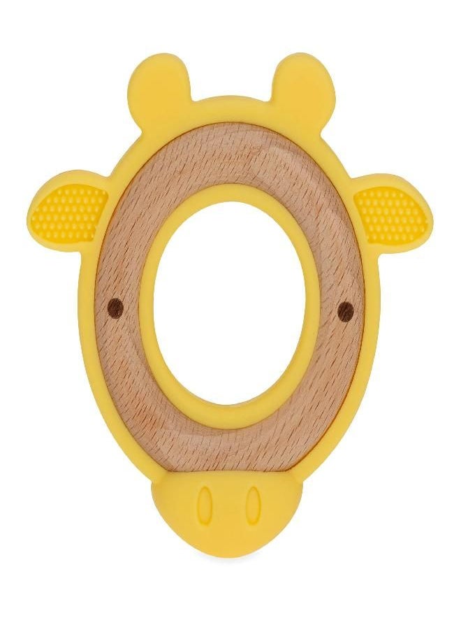 Nuby Natural Wood Teether with Soft Silicone, Minimalist Design Easy to Clean, Giraffe