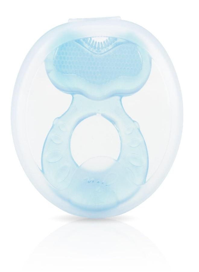 Nuby Silicone Teethe-EEZ Teether with Bristles, Includes Hygienic Case, Blue