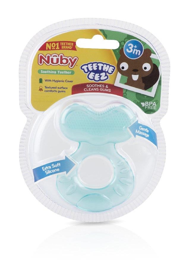 Nuby Silicone Teethe-EEZ Teether with Bristles, Includes Hygienic Case, Blue