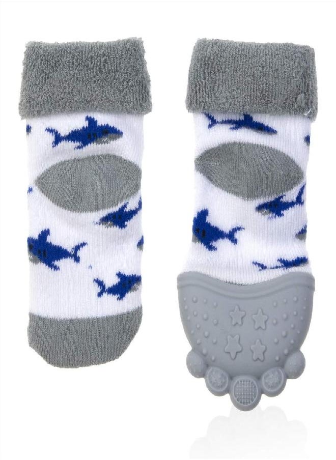 Nuby Soothing Teether Sock, Grey Shark, 5