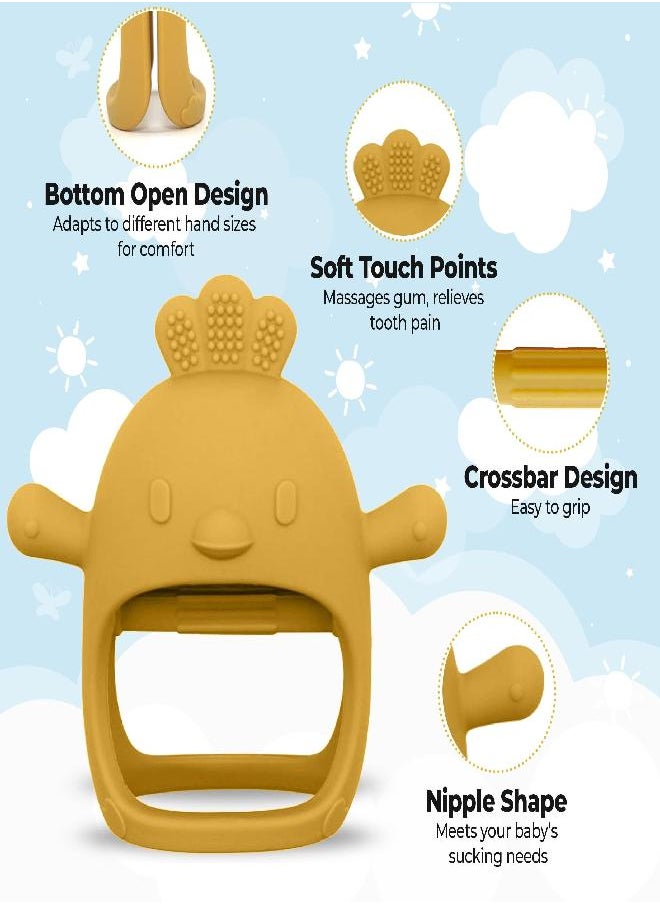 Petite Bee - Silicone Baby Teether Animal Toy Sunshine and Chicken Never Drop Soothing Pacifier & Infant Chew Toy (2 Pack, Yellow & Green)