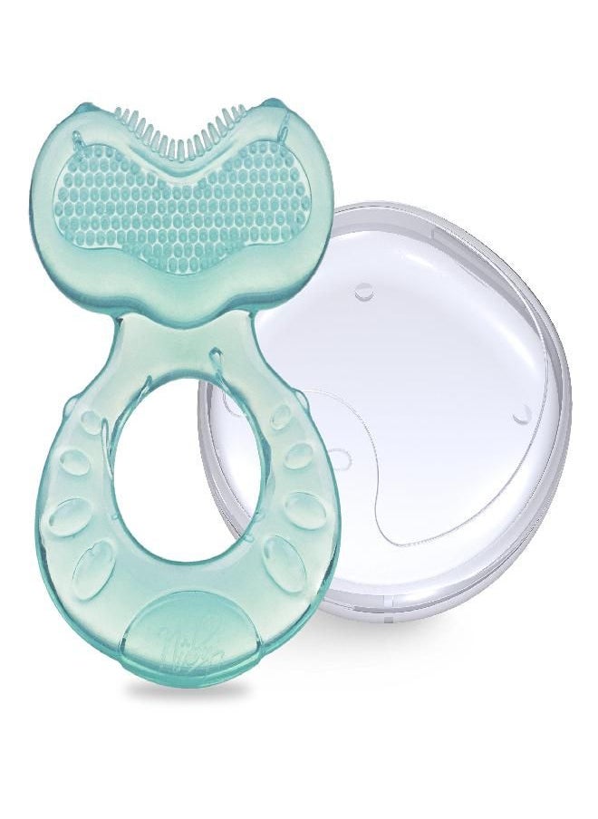 Nuby Silicone Teethe-EEZ Teether with Bristles, Includes Hygienic Case, Aqua