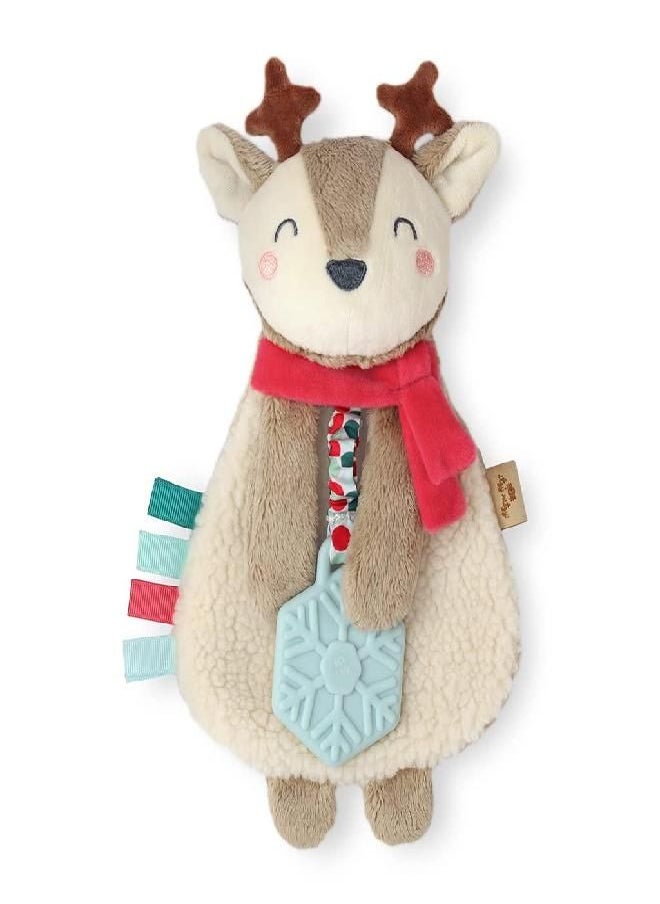 Itzy Ritzy - Itzy Lovey Including Teether, Textured Ribbons & Dangle Arms; Features Crinkle Sound, Sherpa Fabric and Minky Plush; Jolly The Reindeer