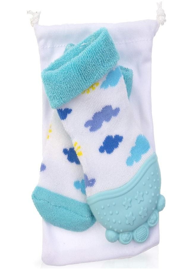 Nuby Soothing Teether Sock, Sky Blue Clouds, 5