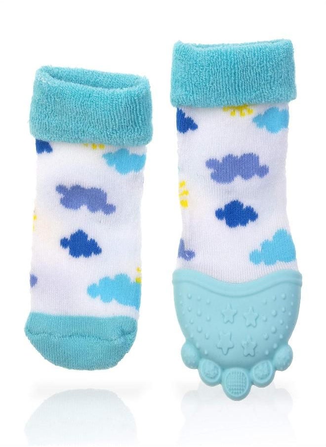 Nuby Soothing Teether Sock, Sky Blue Clouds, 5