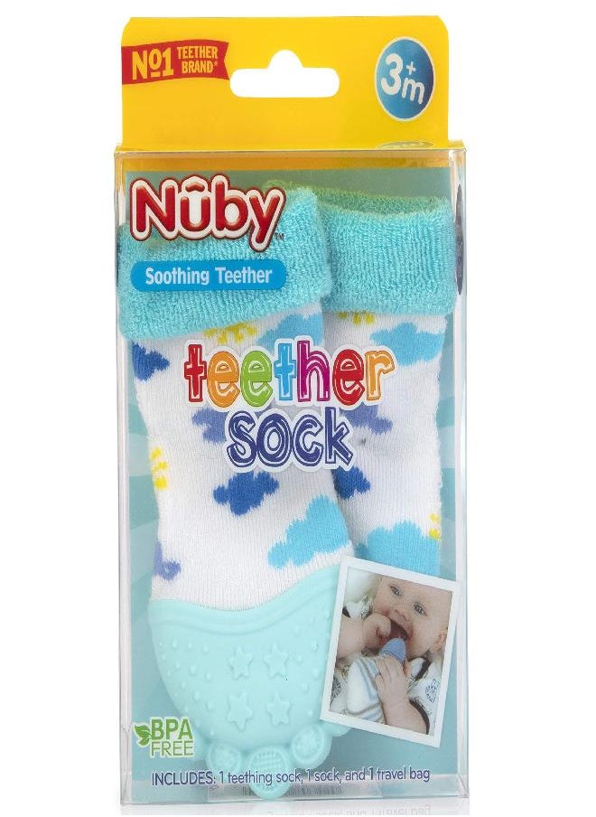 Nuby Soothing Teether Sock, Sky Blue Clouds, 5