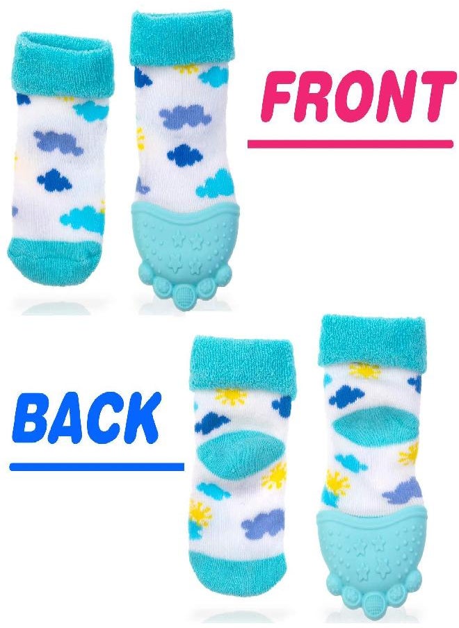 Nuby Soothing Teether Sock, Sky Blue Clouds, 5