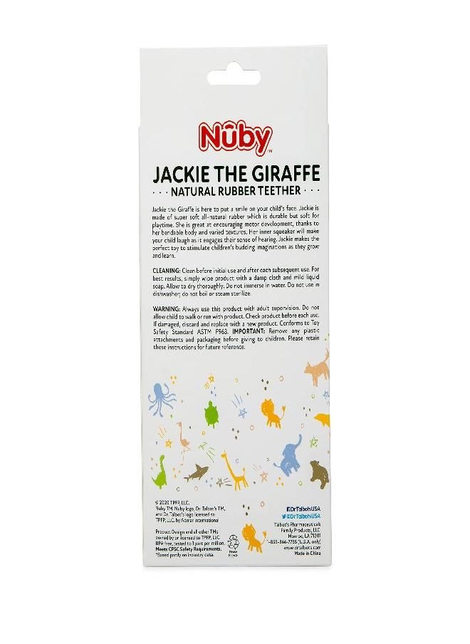 Nuby Jackie The Giraffe Super Soft Teether Toy with Squeaker, 100% Natural Rubber