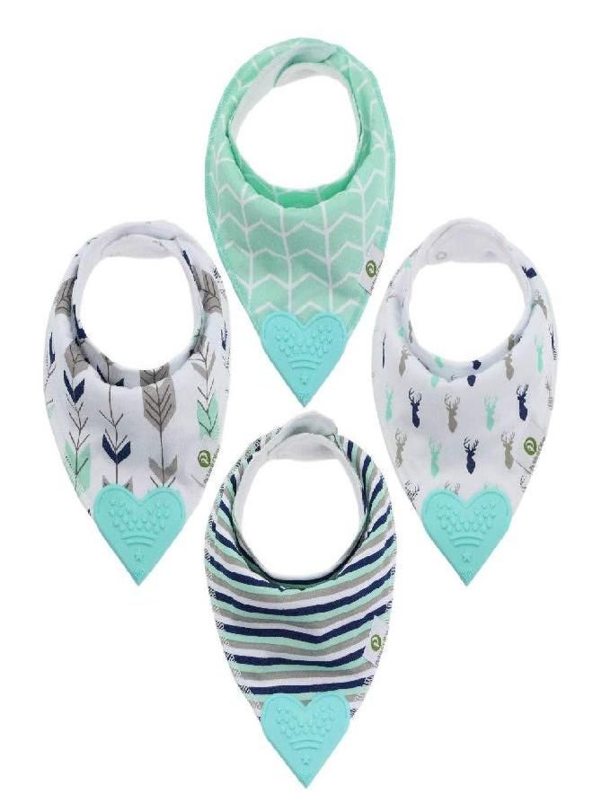 Pickle & Olive Baby Bandana Teething Bibs with Attached Silicone Teether, Set Of 4 - Blue Deer