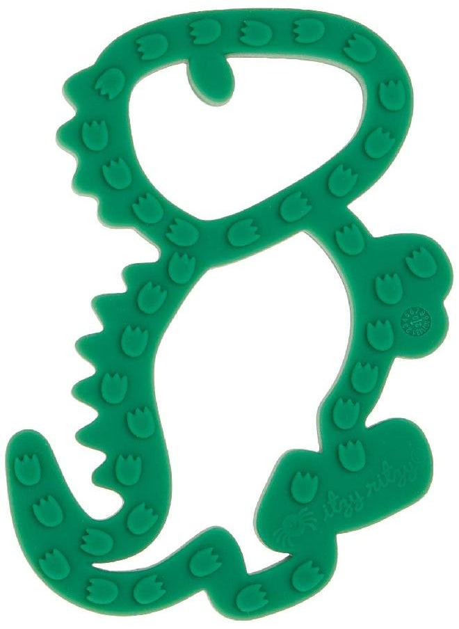Itzy Ritzy Silicone Baby Teether - BPA-Free Infant Teether with Easy-to-Hold Design & Textured Back Side to Massage & Soothe Sore, Swollen Gums, Dinosaur
