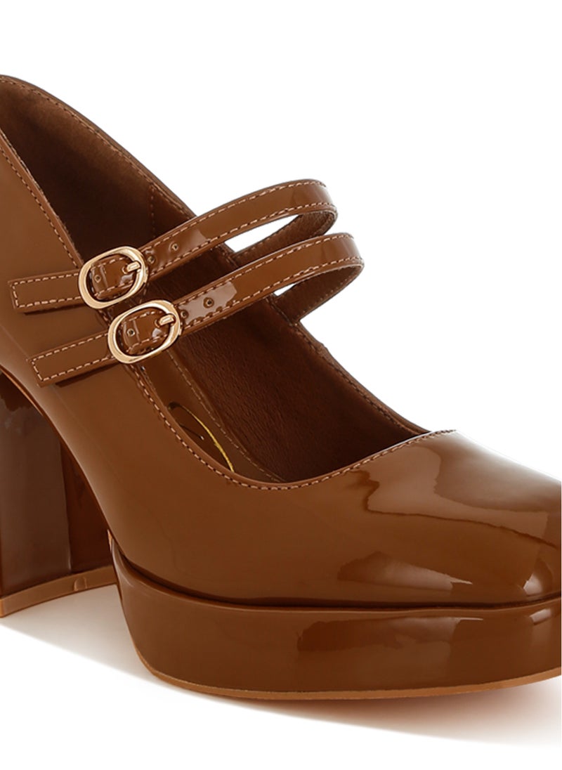 Double Strap Mary Jane Sandals in Tan