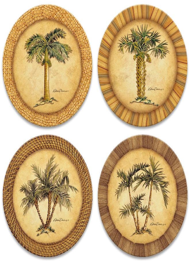 CoasterStone Absorbent Stone Drink Coasters, Palm Tree, Assortment, Beige, Brown, Green