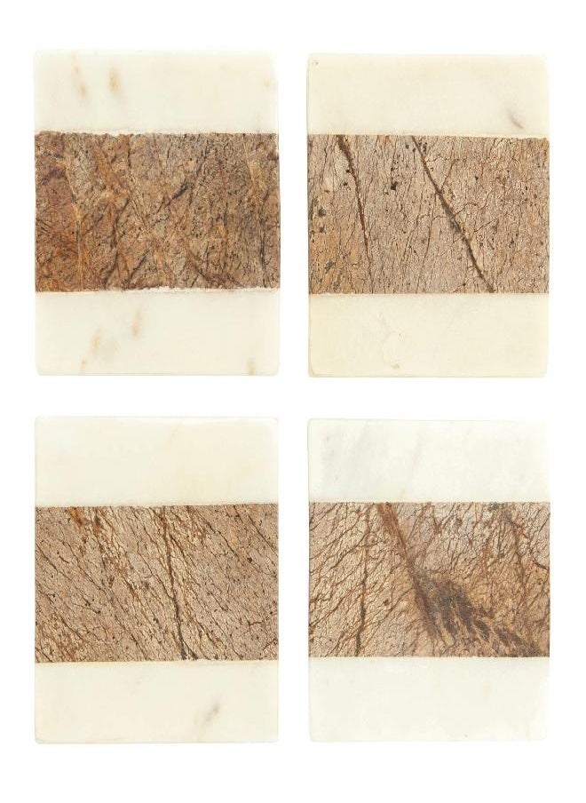 Creative Co-Op Square Marble Coasters with Jute String (Set of 4 Pieces) Glasses and Bar Tools, Brown, 4 Count