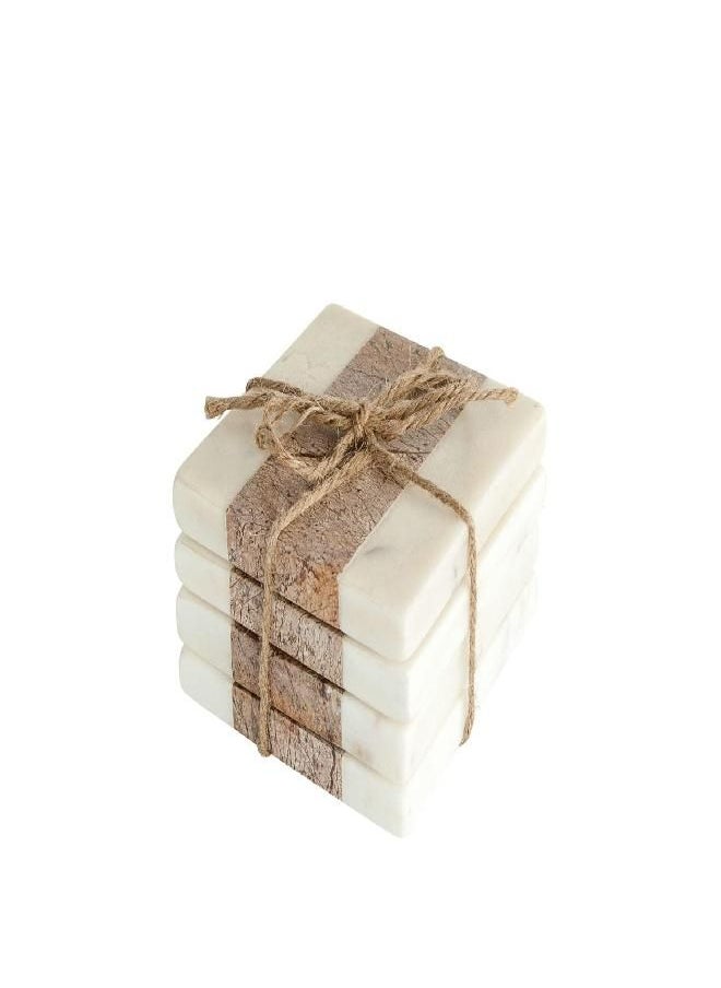 Creative Co-Op Square Marble Coasters with Jute String (Set of 4 Pieces) Glasses and Bar Tools, Brown, 4 Count