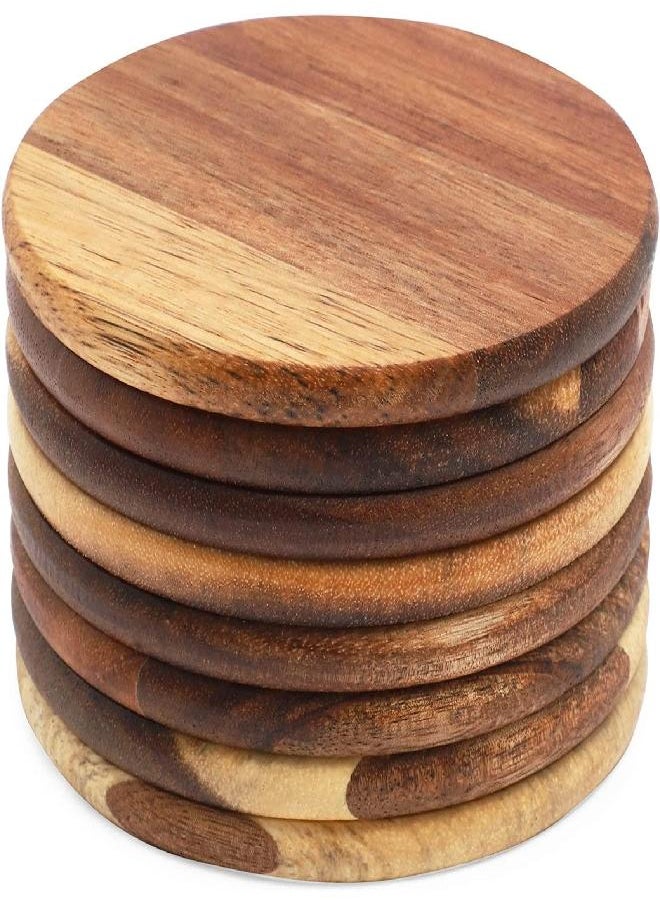 8 Pack Wooden Coasters for Drinks, Coffee Table, Glasses, Tabletops (Dark Brown, 4 in)