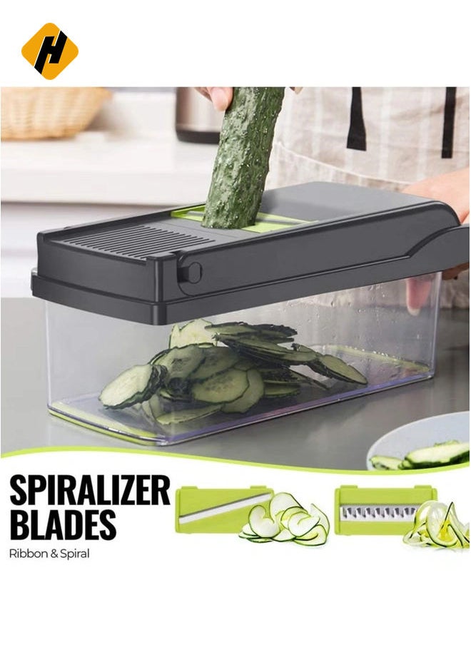 Vegetable Chopper Mandoline Slicer Cutter Chopper and Grater 11 in 1 Interchangeable Blades with Colander Basket and Container