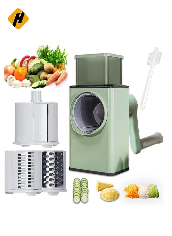 Manual Rotary Cheese Grater Shredder with Wider Hopper 3 Interchangeable Blades Round Mandolin Drum Slicer Julienne Grinder for Cheese, Vegetables