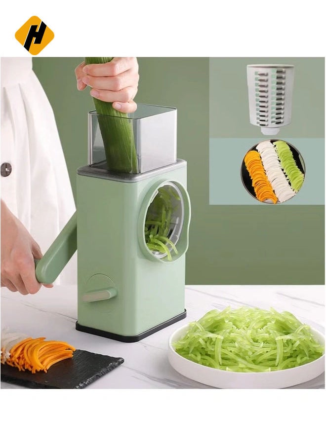 Manual Rotary Cheese Grater Shredder with Wider Hopper 3 Interchangeable Blades Round Mandolin Drum Slicer Julienne Grinder for Cheese, Vegetables