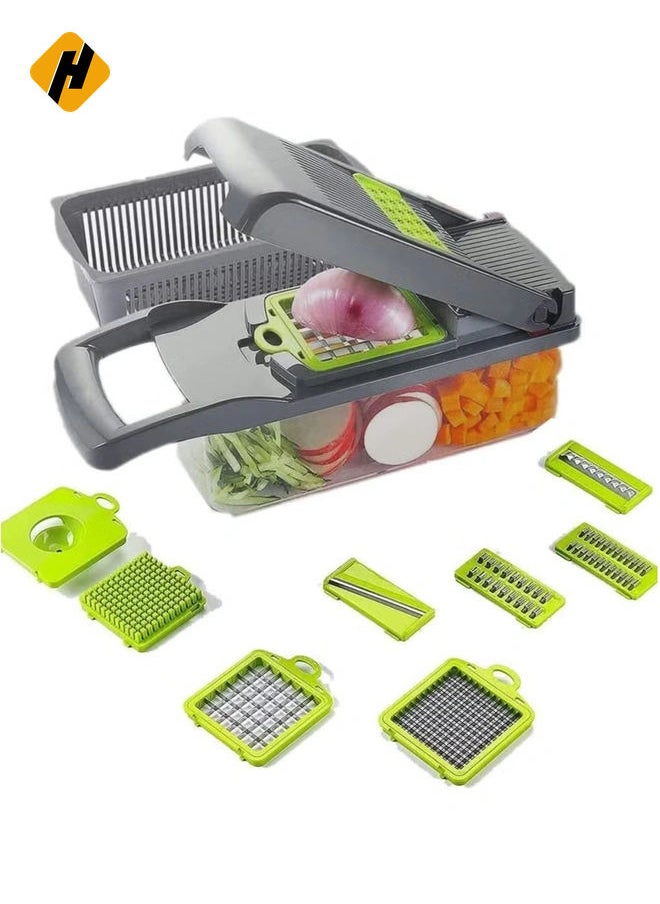 Mandoline Slicer with Colander Basket and Container Vegetable Chopper with 7 Interchangeable Blades l Durable Cutter Chopper Slicer and Grater