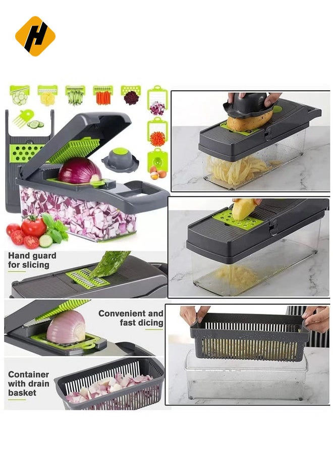 Mandoline Slicer with Colander Basket and Container Vegetable Chopper with 7 Interchangeable Blades l Durable Cutter Chopper Slicer and Grater