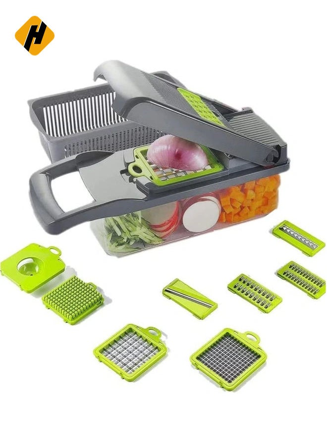 Mandoline Slicer with Colander Basket and Container Vegetable Chopper with 7 Interchangeable Blades l Durable Cutter Chopper Slicer and Grater