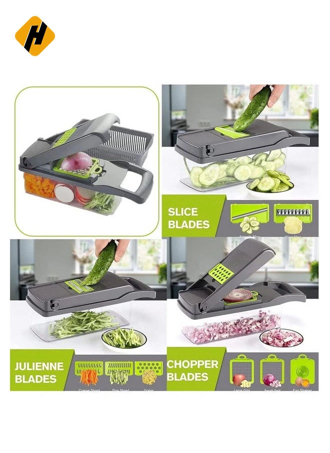 Mandoline Slicer with Colander Basket and Container Vegetable Chopper with 7 Interchangeable Blades l Durable Cutter Chopper Slicer and Grater