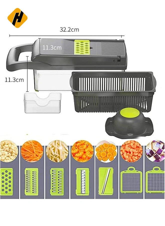 Mandoline Slicer with Colander Basket and Container Vegetable Chopper with 7 Interchangeable Blades l Durable Cutter Chopper Slicer and Grater