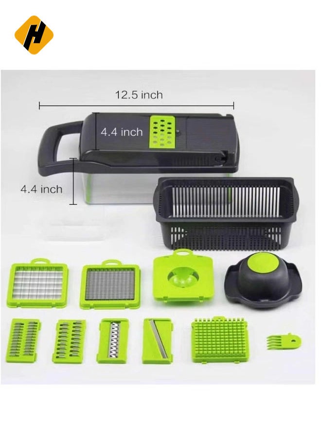 Vegetable Chopper Food Chopper Slicer Veggie Chopper Grater Multifunction with Handle Multi Blade Kitchen Food Vegetable Chopper Cutter with Container Drain Basket for Fruit Onion Potato