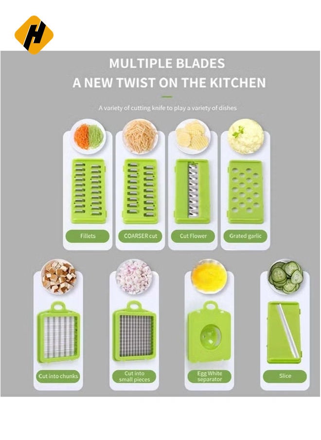 Vegetable Chopper Food Chopper Slicer Veggie Chopper Grater Multifunction with Handle Multi Blade Kitchen Food Vegetable Chopper Cutter with Container Drain Basket for Fruit Onion Potato