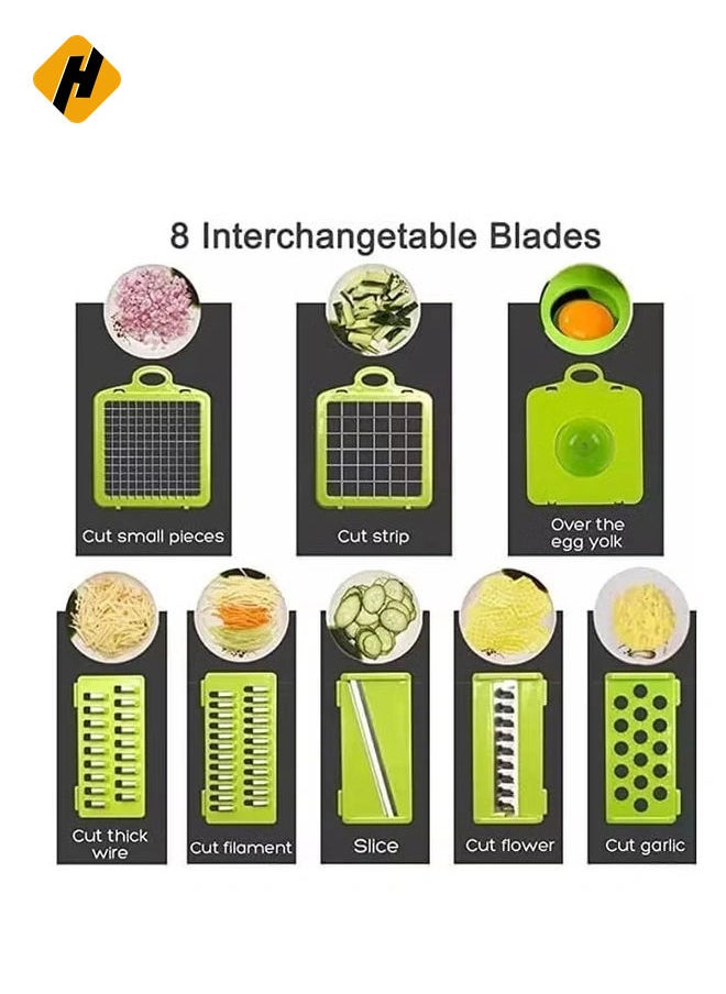 Vegetable Chopper Food Chopper Slicer Veggie Chopper Grater Multifunction with Handle Multi Blade Kitchen Food Vegetable Chopper Cutter with Container Drain Basket for Fruit Onion Potato