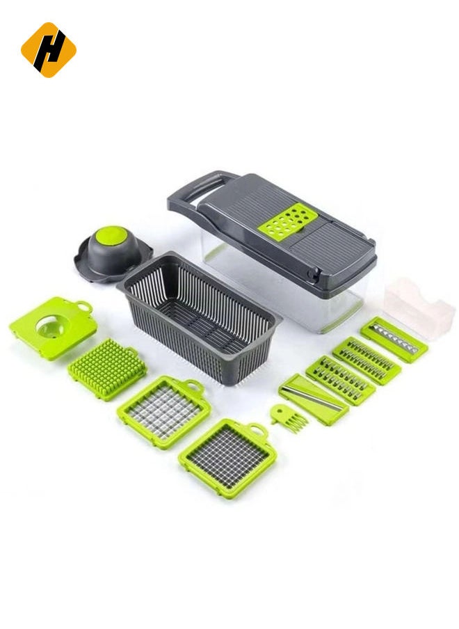 Vegetable Chopper Food Chopper Slicer Veggie Chopper Grater Multifunction with Handle Multi Blade Kitchen Food Vegetable Chopper Cutter with Container Drain Basket for Fruit Onion Potato