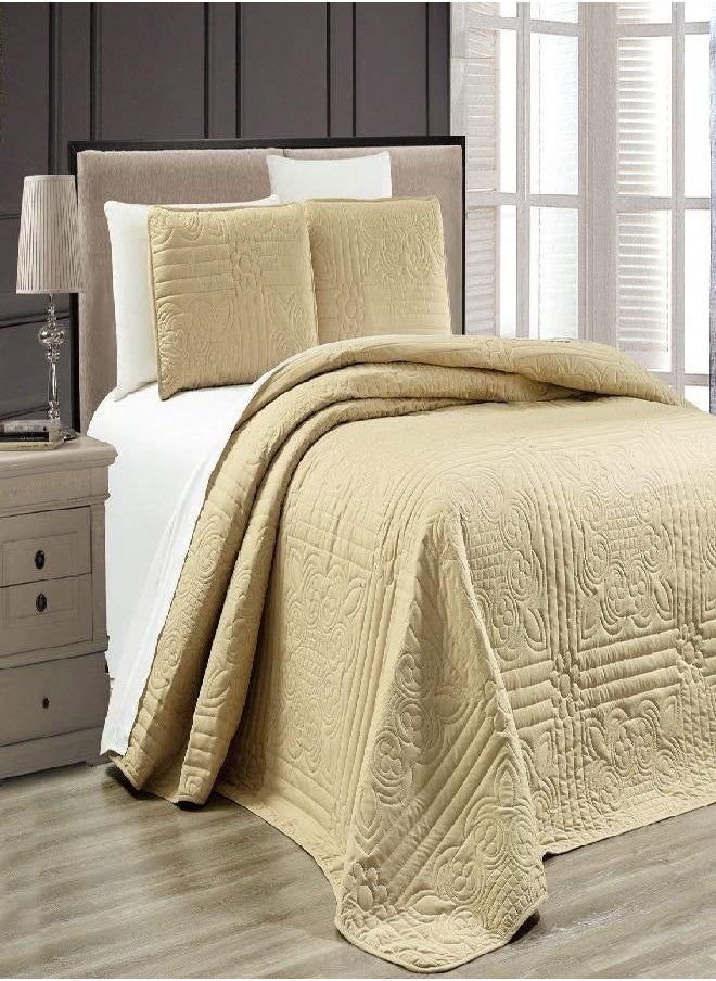 3-Piece Taupe Oversize Stella Grande Bedspread Queen/Full Embossed Coverlet Set 106 by 100-Inch