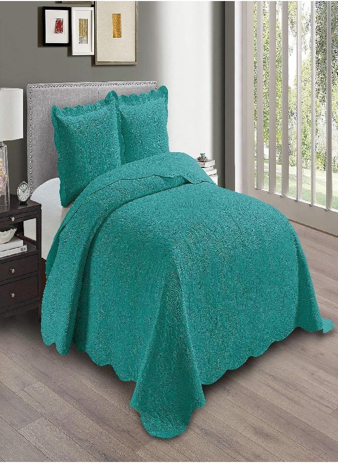 Linen Plus Embossed Coverlet Bedspread Set Oversized Solid Turquoise King/California King Bed Cover Bedding New # Dana