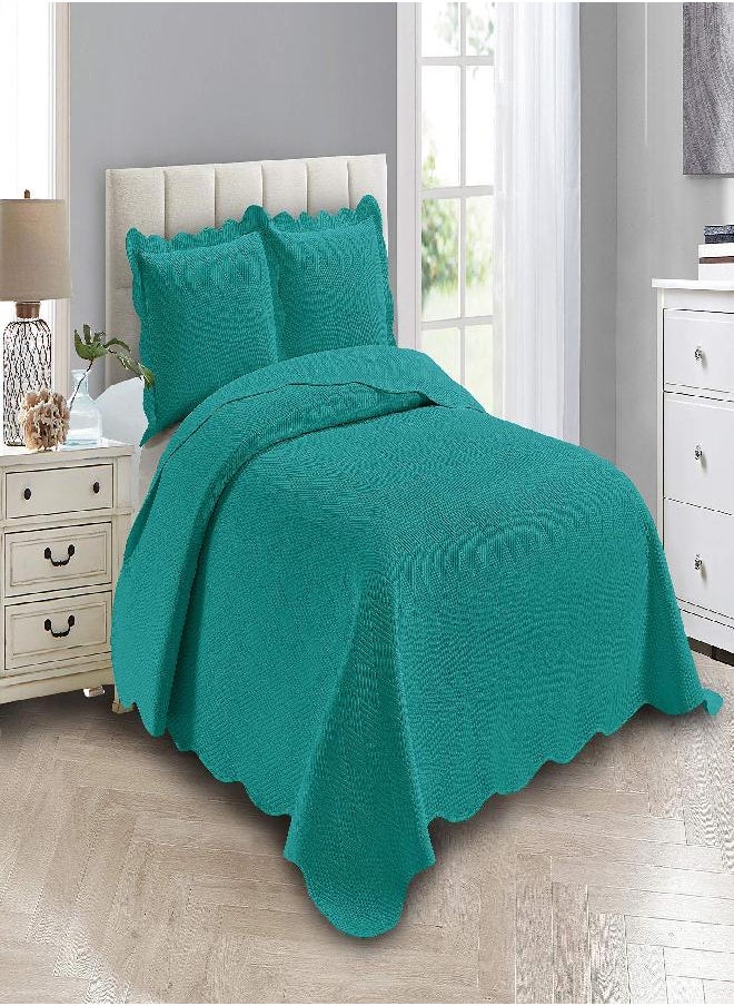 Linen Plus Luxury Oversized Coverlet Embossed Bedspread Set Solid Turquoise King/California King Bed Cover New # Ashley