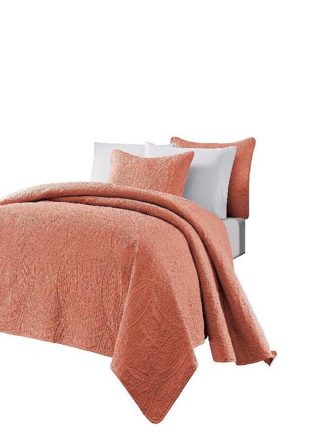 Chezmoi Collection Austin 3-Piece Oversized Bedspread Coverlet Set (Queen, Salmon)