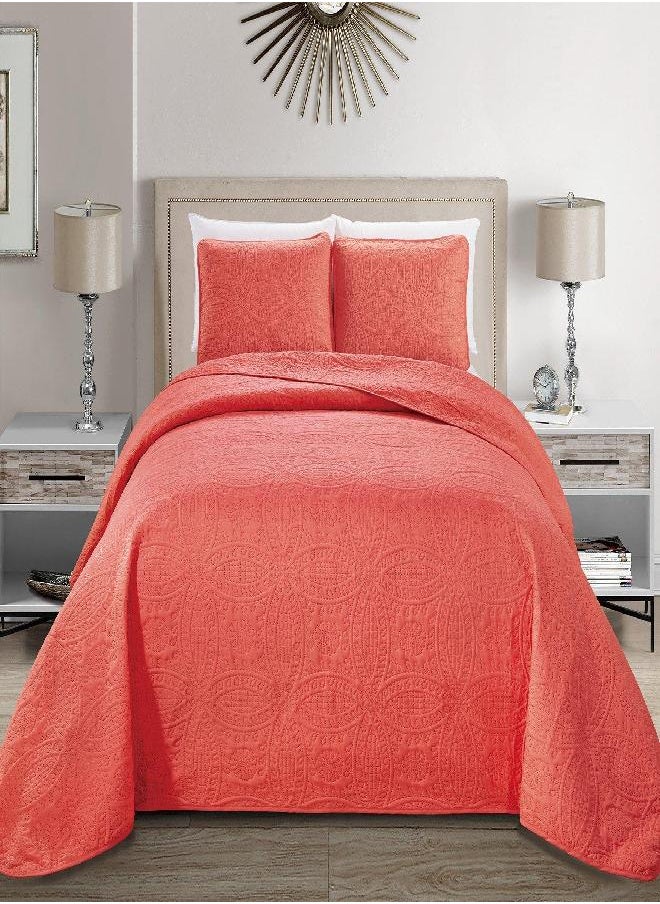 MK Home Mk Collection Solid Embossed Bedspread Bed Cover Over Size (Coral, King/California King)