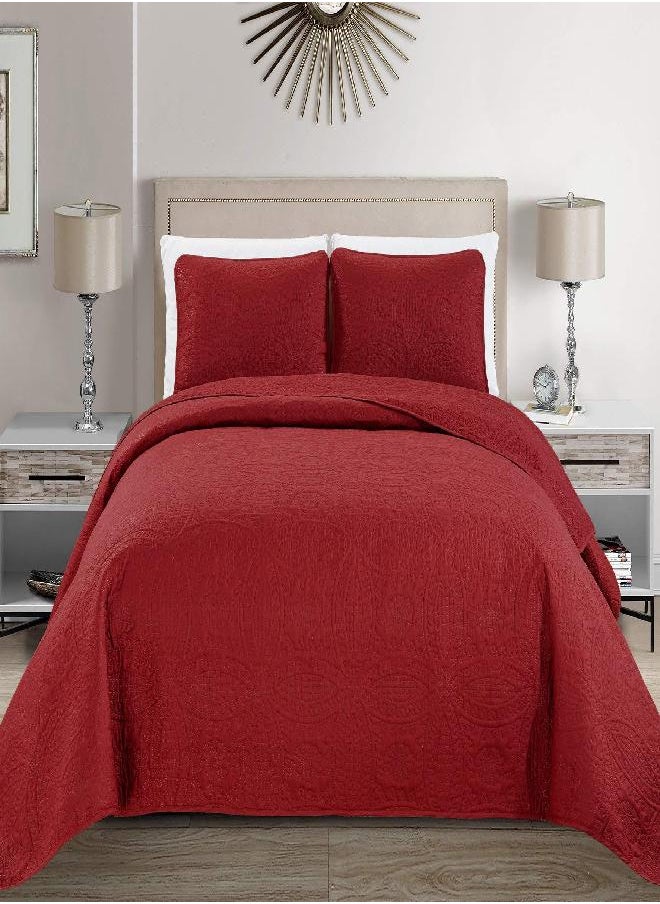 Fancy Collection 3pc King/California King Embossed Oversized Coverlet Bedspread Set Solid Red New