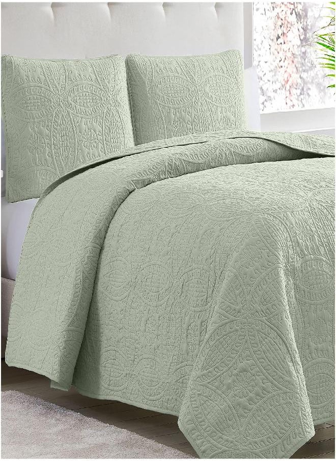 Mellanni Oversized King Bedspread Coverlet Set - King Size Bedding Cover with Shams - Ultrasonic Quilting Technology - 3 Piece King Quilt Bedding Set - Bedspreads & Coverlets (King, Olive Green)