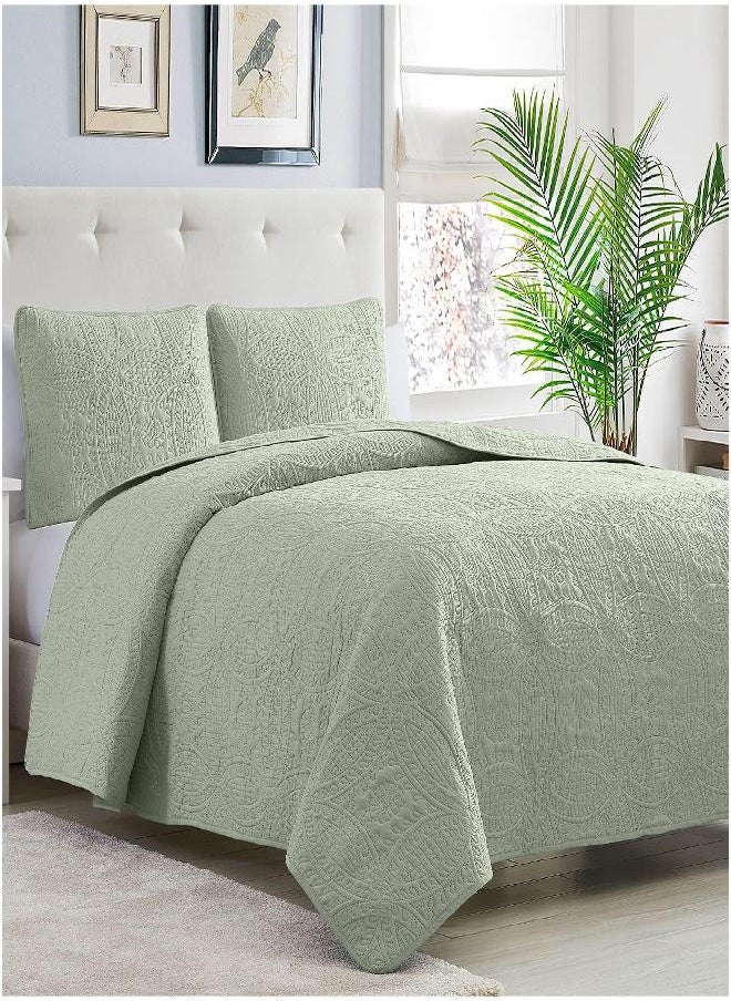 Mellanni Oversized King Bedspread Coverlet Set - King Size Bedding Cover with Shams - Ultrasonic Quilting Technology - 3 Piece King Quilt Bedding Set - Bedspreads & Coverlets (King, Olive Green)