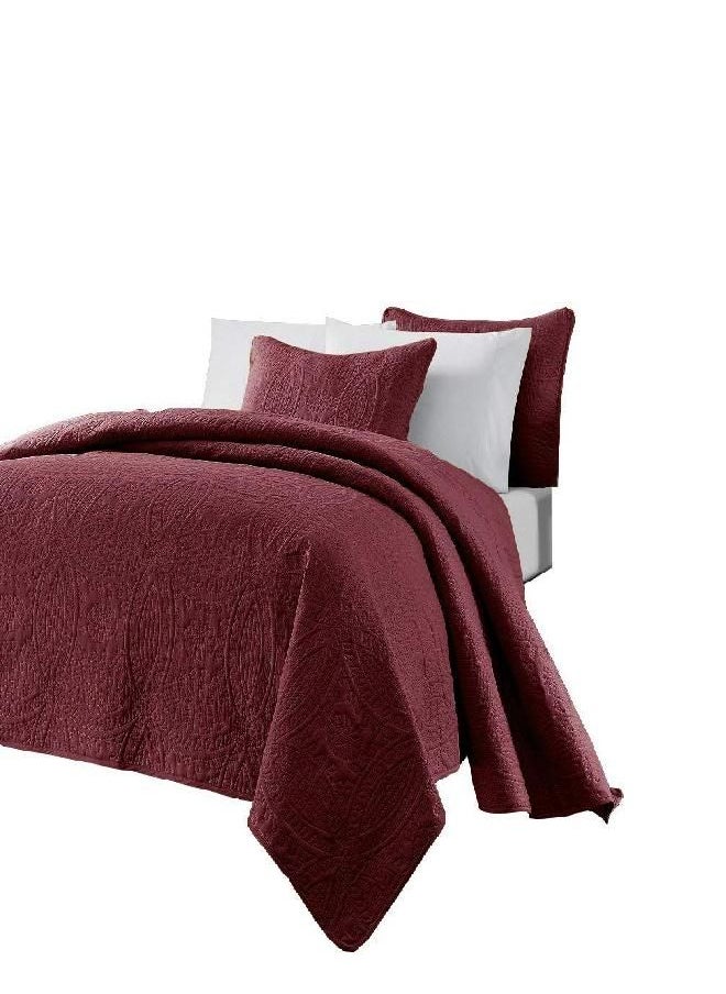 Chezmoi Collection Austin 3-Piece Oversized Bedspread Coverlet Set (Queen, Burgundy)