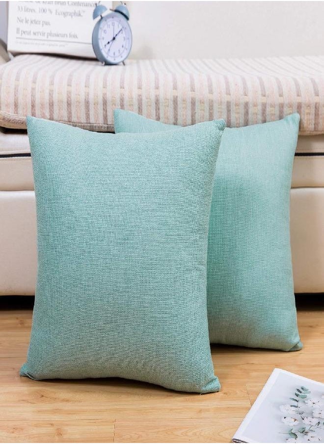 Jepeak Throw Pillow Covers Cushion Cases Pack of 2 Linen Farmhouse Modern Decorative Solid Square Pillow Covers for Couch Sofa Bed Home Decoration (Light Teal, 18 x 18 inch)