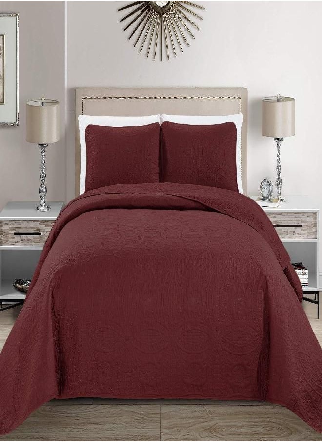 MK Home Mk Collection Solid Embossed Bedspread Bed Cover Over Size (Burgundy, King/California King)